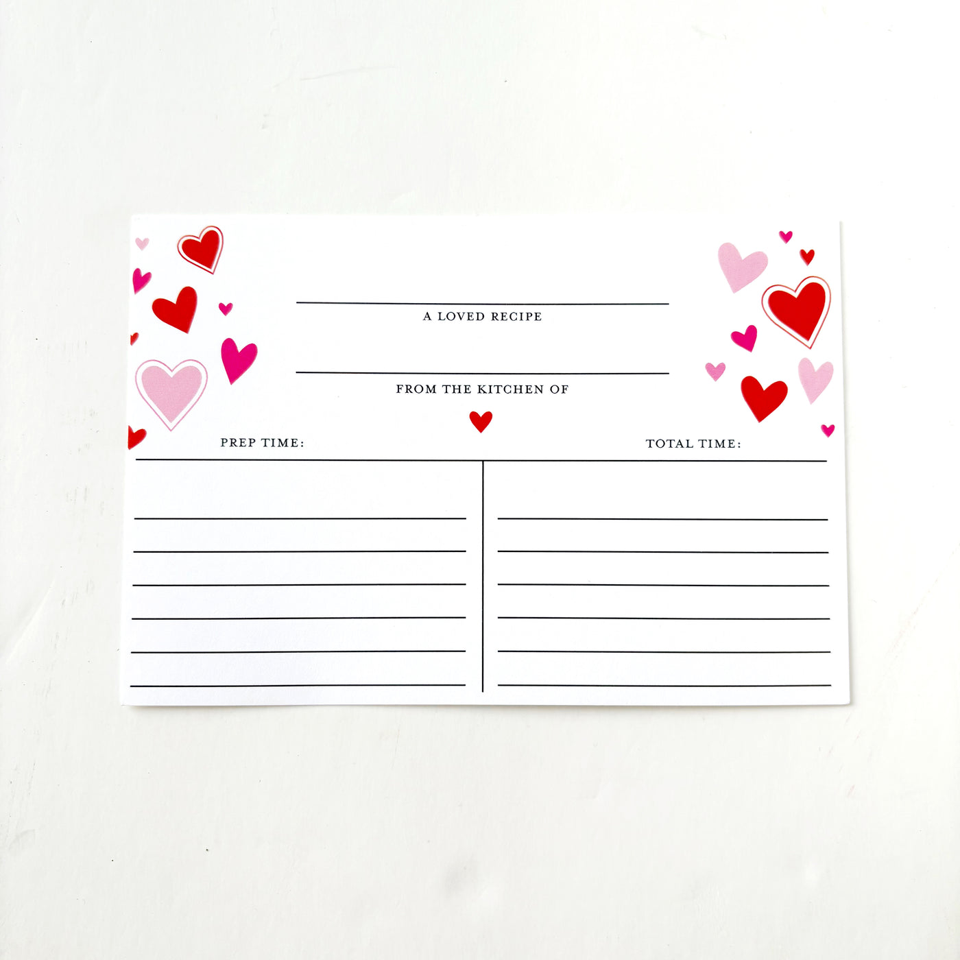 Red and Pink Heart Recipe Cards