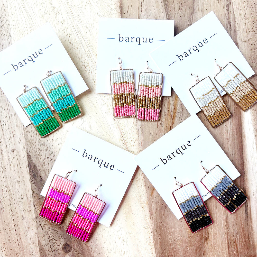 Beaded Rectangle Drop Earrings