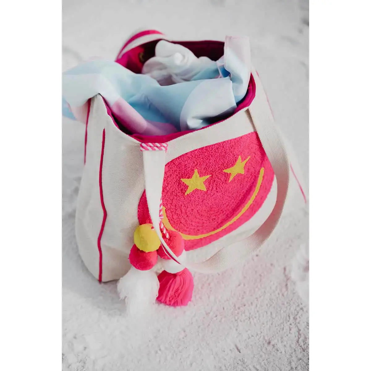 Hot Pink Star Eye Happy Face Tote Bag