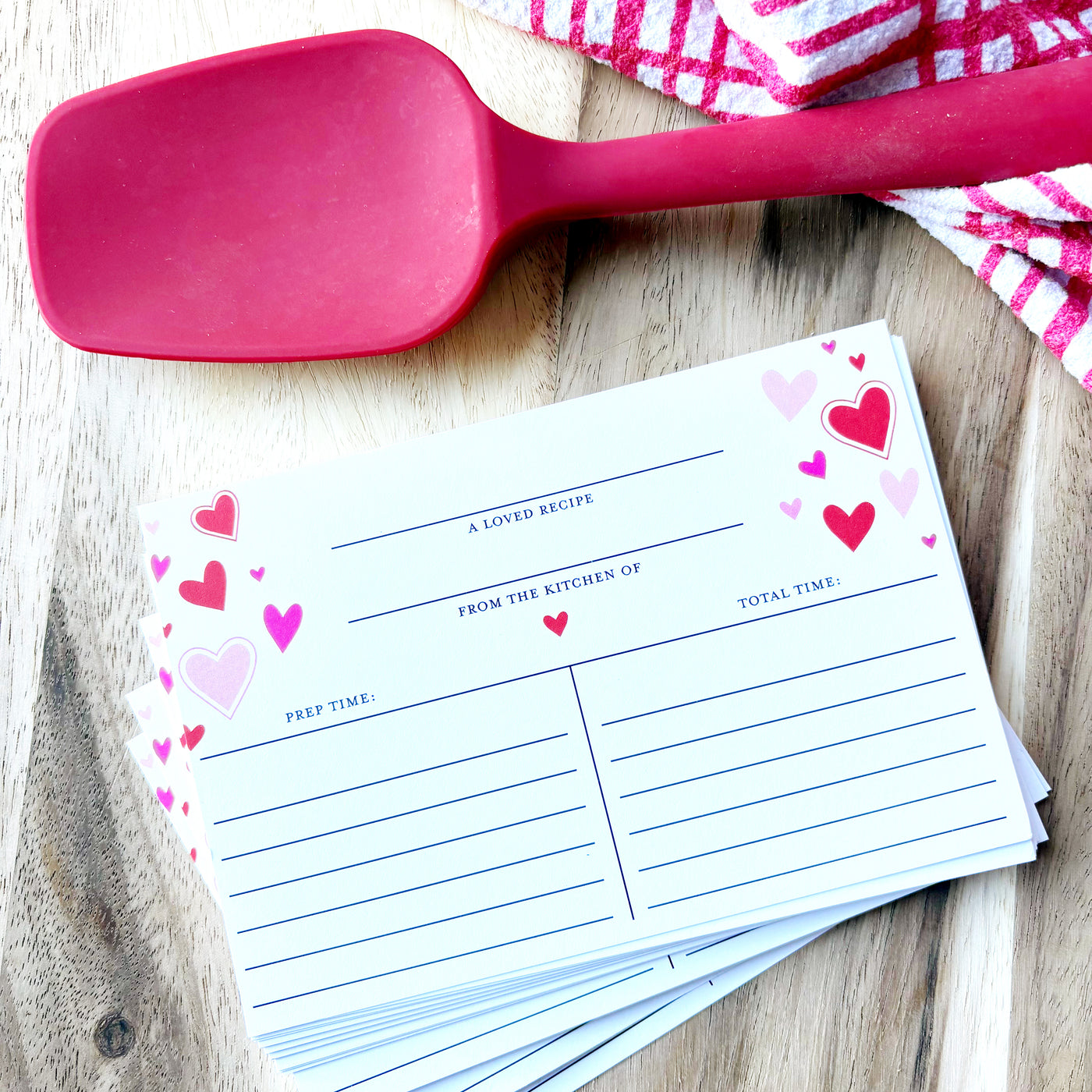 Red and Pink Heart Recipe Cards