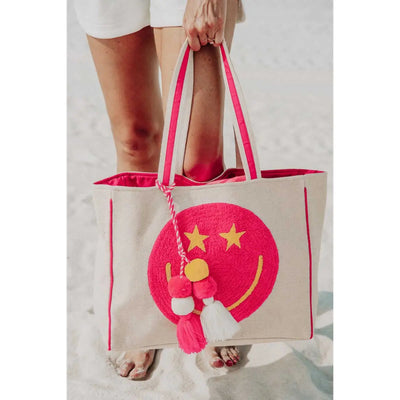 Hot Pink Star Eye Happy Face Tote Bag