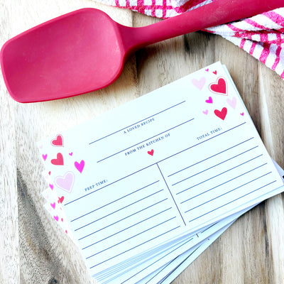 Red and Pink Heart Recipe Cards