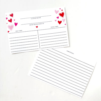 Red and Pink Heart Recipe Cards