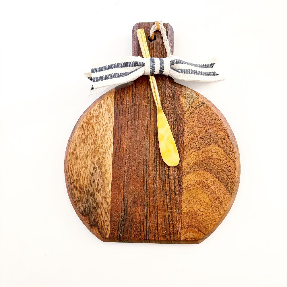 Round Acacia Board w/Gold Spreader