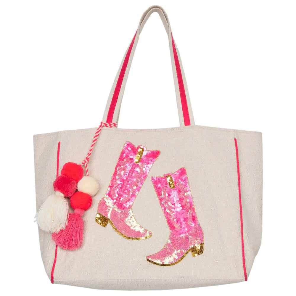 Kicking Boots Sequin Canvas Tote Bag