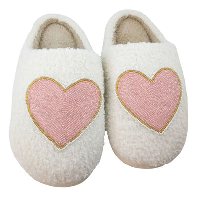 Pink & Gold Beaded Heart Slippers