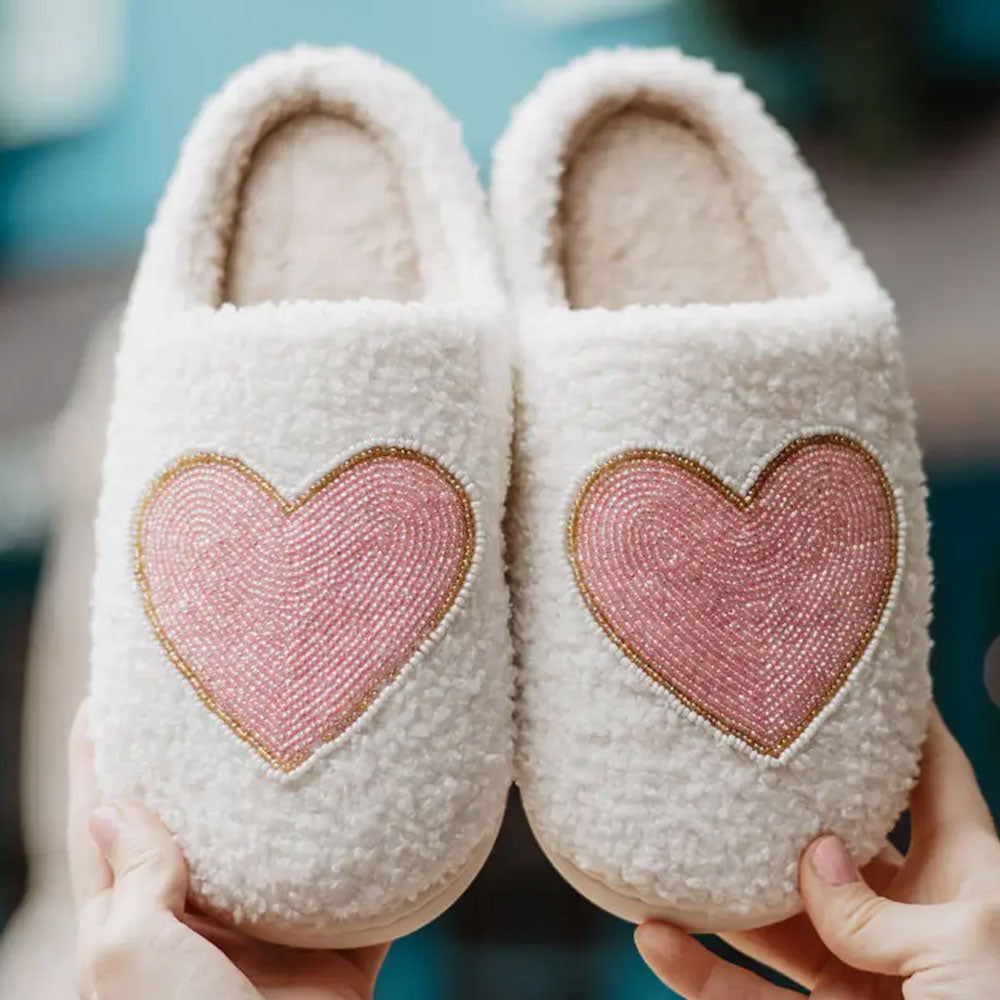 Pink & Gold Beaded Heart Slippers