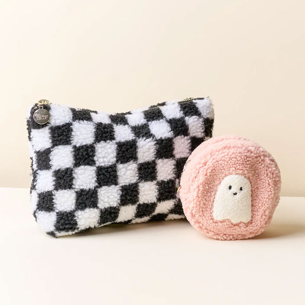 Black Check Teddy Pouch