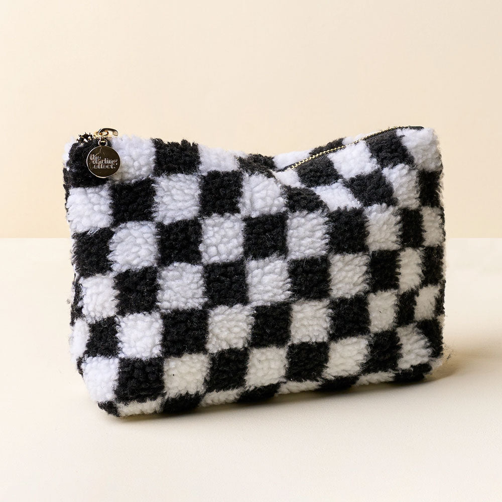 Black Check Teddy Pouch