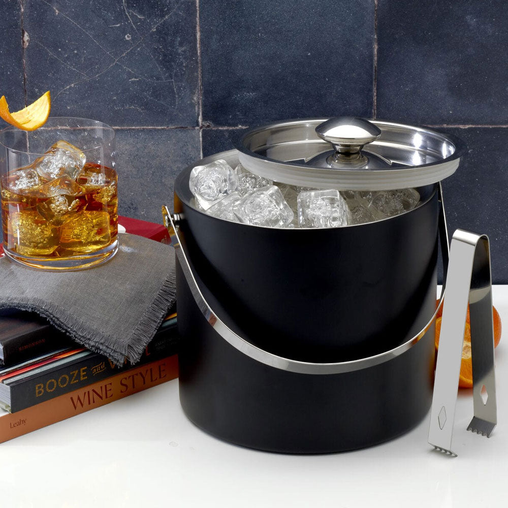 Matte Black Ice Bucket with Tongs