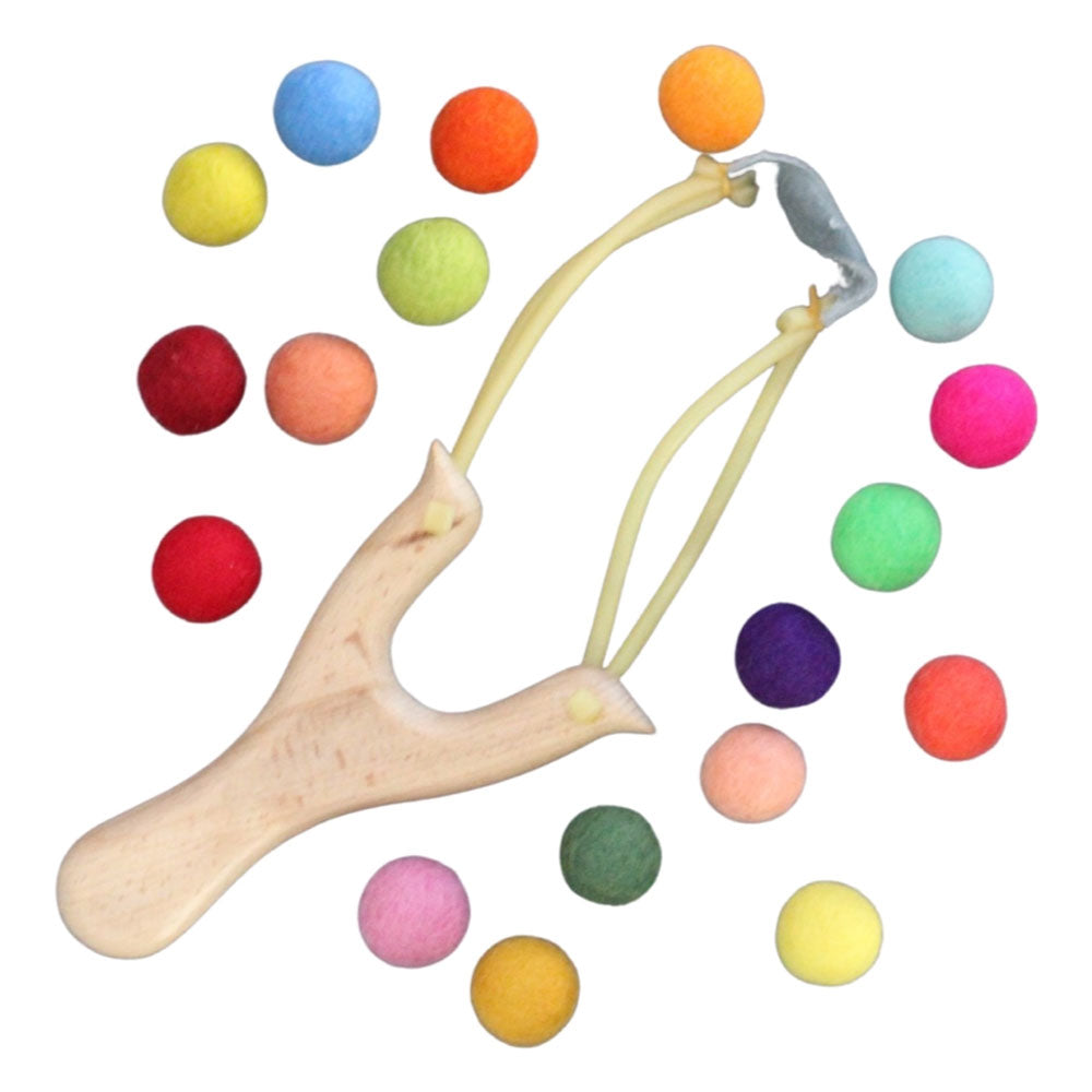 Wooden Slingshot w/Felt Balls