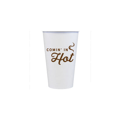 Comin' in Hot Paper Cups + Lids (16 oz) - Barque Gifts