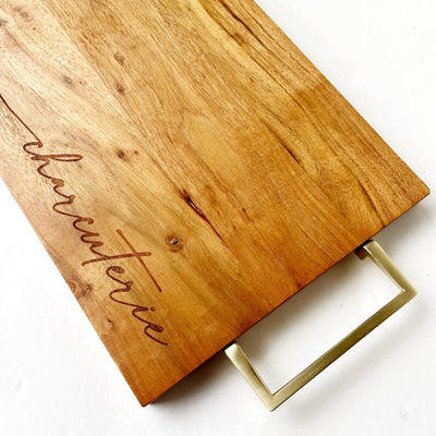 Charcuterie Wooden Plank with Gold Handles