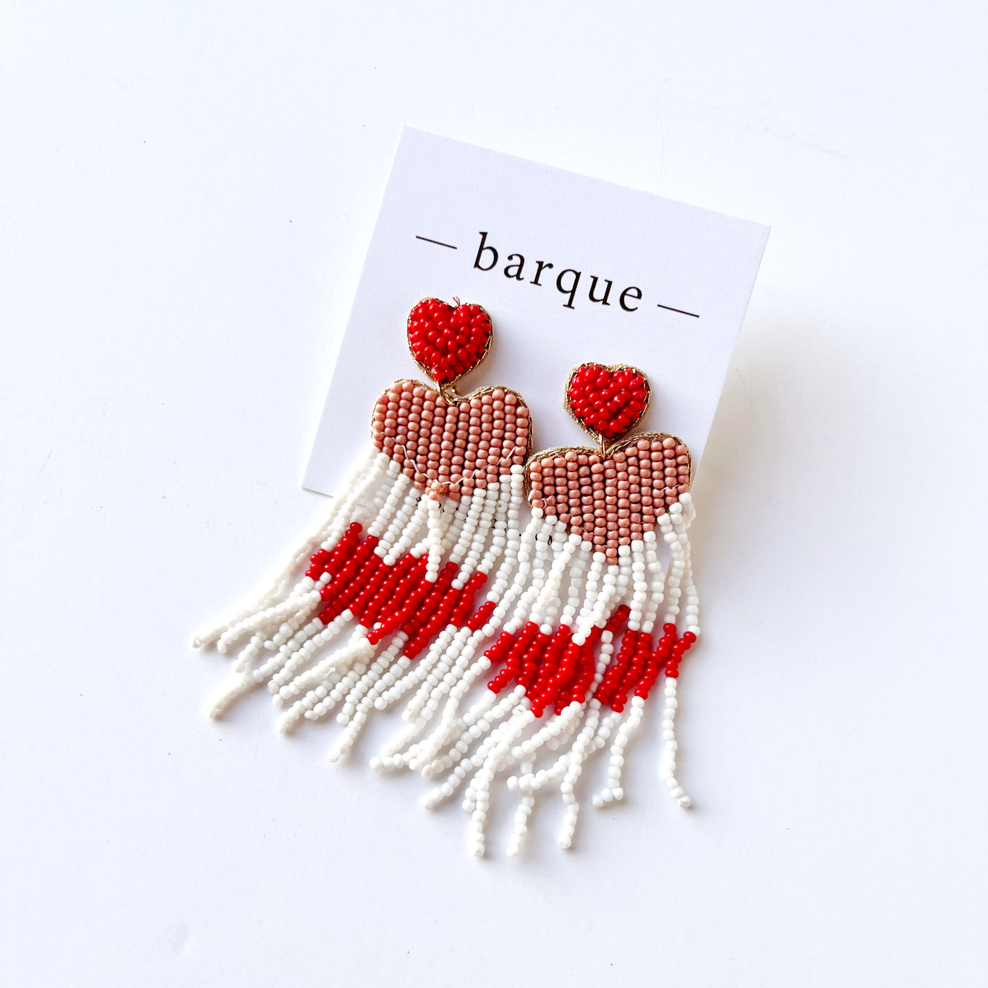 Beaded Heart Tassel Earrings