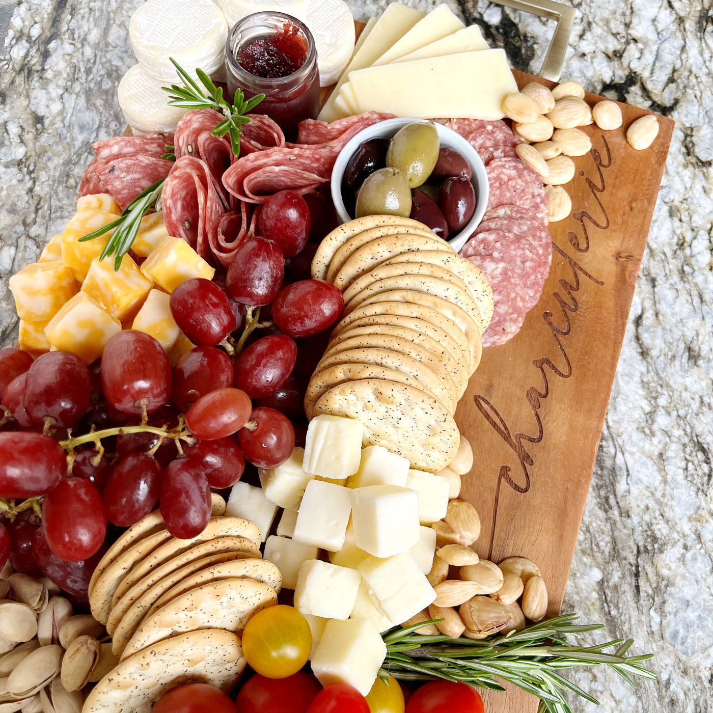 Charcuterie Wooden Plank with Gold Handles